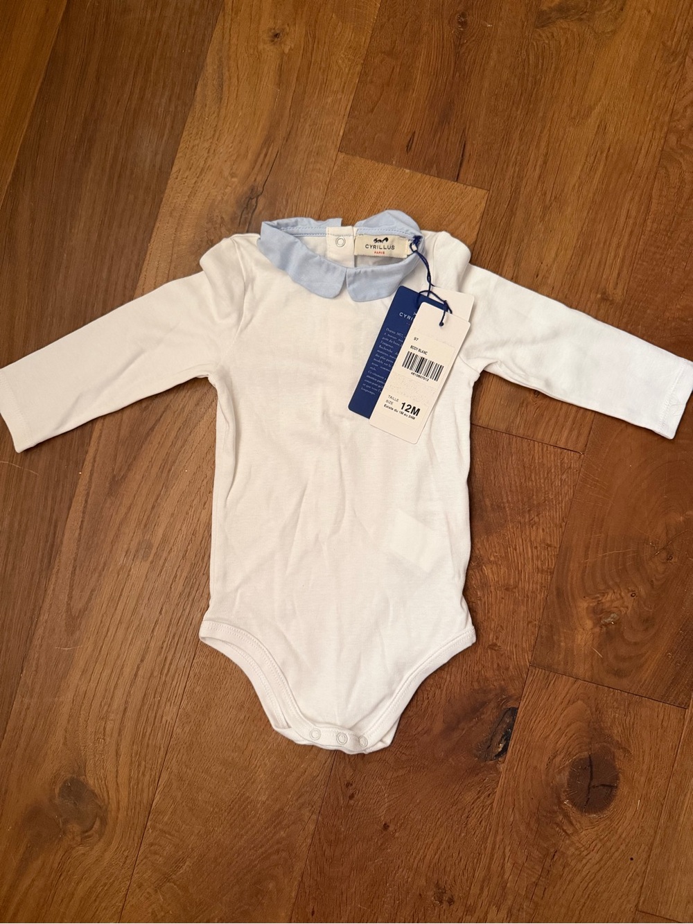 Cyrillus Paris Peter Pan Collar Baby One-Piece in Light Blue NWT